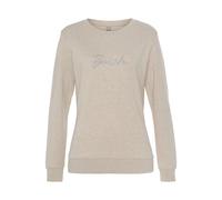 Sweatshirt BENCH. LOUNGEWEAR, Damen, Gr. 52/54, beige (beige meliert), Interlock, Graumeliert (Obermaterial): 55% Baumwolle, 45% Polyester, bestickt, meliert, unifarben, Basic, Basic schmal hüftlang, 