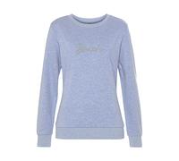 Sweatshirt BENCH. LOUNGEWEAR, Damen, Gr. 52/54, blau (hellblau meliert), Interlock, Graumeliert (Obermaterial): 52% Baumwolle, 48% Polyester, bestickt, meliert, unifarben, Basic, Basic schmal hüftlang