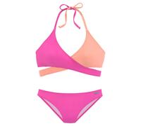 Triangel-Bikini BENCH., Damen, Gr. 36, Cup C/D, pink (pink, orange), Recycling-Polyamid, kontrastfarbene Details, unifarben, Bikini-Sets Triangel-Bikini, gewickelt in zweifarbigem Design (93891345-36)