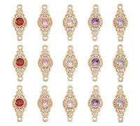 BENECREAT 15 Stück 5 Farben 18K Vergoldete Messing-Verbindungsanhänger Mikropflaster-Kubikzirkonia-Glieder Rhombus-Glieder Mit 2 Schlaufen Für Schmuckherstellung, 20x8x3mm