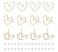 BENECREAT 16pcs Echte 18K Vergoldete Messingohrringe, Herzförmige Messingohrringe Einfache Ausgehöhlte Herz-Ohrringe Und 40 Kunststoff-Ohrstöpsel Für Schmuckherstellung, 13x11mm
