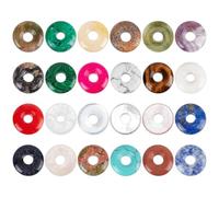 BENECREAT 24 Farben Donut Disc Edelstein Charms 18x4.5mm Natursteinanhänger Scheiben Donut Anhänger Flache Runde Steinperlen Anhänger Zur Schmuckherstellung Bohrung: 5.5mm