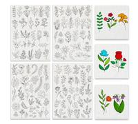 BENECREAT 4 Blatt Pflanzen-Nähstickstabilisatoren, 109 Stück Blumen-Gras-Stickpapier mit vorgedrucktem wasserlöslichem Stabilisator für Stick-Handnähliebhaber und Anfänger