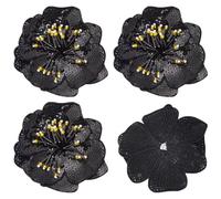 BENECREAT 4 Stück 3D-Blumen-Pailletten-Perlen-Patch, 11x10cm Große DIY-Applikation Mit Blumenmotiven Für Kleidung, Brosche Zum Aufnähen, Gestickte Patch-Applikation, Schwarz PATC-WH0012-01C-EU