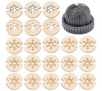 BENECREAT 50Pcs 5 Styles Snowflake hölzerne Pom Poms Buttons, 20x3mm flache runde Hut Pom Pom Halter, gestrickte Hut machen Fastener Tool handgemachte Knöpfe für Hut Pom Pom Ball Fixing