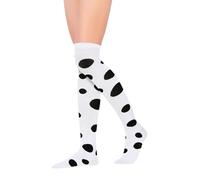 Benefeet Sox Clown-Oberschenkelstrümpfe für Damen und Mädchen, bunt, leuchtend gepunktet, Regenbogenfarben, Overknee-Socken, Baumwolle, Weiß mit schwarzen Punkten, Einheitsgröße