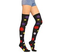 Benefeet Sox Clown-Oberschenkelstrümpfe für Damen und Mädchen, bunt, leuchtend gepunktet, Regenbogenfarben, Overknee-Socken, Baumwolle, schwarz mit punkten, Einheitsgröße