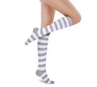 Benefeet Sox Damen Gestreifte Kniestrümpfe Mädchen Lustige Neuheit Athletic Bunte Streifen Niedliche Strümpfe Tube Socken, Grau und Weiß gestreift, Einheitsgröße
