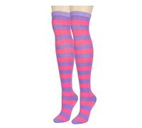 Benefeet Sox Damen Gestreifte Oberschenkelhohe Socken Neuheit Bunte über dem Knie Hohe Socken Mädchen Lange Strümpfe Kostüm Baumwolle, Hellrosa und Violett, Einheitsgröße