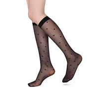 Benefeet Sox Damen-Kniestrümpfe aus Spitze, durchsichtig, Netzstoff, niedlich, Fischnetz, Lolita, Wadensocken, schwarz mit punkten, Einheitsgröße