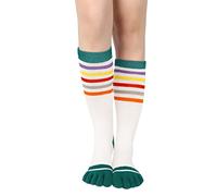 Benefeet Sox Damen Mädchen Kniestrümpfe mit 5 Zehen, lustig, niedlich, bunt, gestreift, Zehensocken mit 5 Fingern, grün / weiß, Medium
