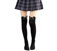 Benefeet Sox Damen Oberschenkelhohe Socken Mädchen Neuheit Baumwolle Overknee Socken Lustige verrückte lange Strümpfe Beinstulpen, Katze, Schwarz, Einheitsgröße