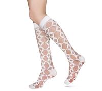 Benefeet Sox Damen Spitze Kniestrümpfe Mädchen Nylon Kniestrümpfe Sexy Sheer Hosen Socken Schwarz Weiß Mesh Netzstrümpfe, Glücksklee, Einheitsgröße