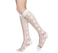Benefeet Sox Damen Spitze Kniestrümpfe Mädchen Nylon Kniestrümpfe Sexy Sheer Hosen Socken Schwarz Weiß Mesh Netzstrümpfe, Rosa (Cherry Blossoms), Einheitsgröße