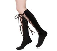 Benefeet Sox Damen Spitze Kniestrümpfe Mädchen Rüschen Kniestrümpfe Sexy Sheer Hosen Socken Schwarz Weiß Mesh Netzstrümpfe, Schwarzes Band, Einheitsgröße