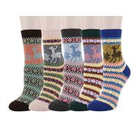 Benefeet Sox Damen Wollsocken, warm, Wintersocken, weiche, dicke Stricksocken, Thermosocken, gemütliche Stiefelsocken, bequem, Kabinensocken, Crew-Socken, 5 Stück, 5er-Pack, Rentier, Einheitsgröße