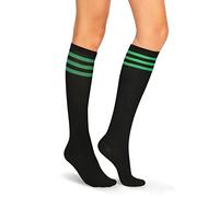 Benefeet Sox Dreifach gestreifte Kniestrümpfe für Damen und Mädchen, lange Schlauchsocken, sportlich, lässig, Baumwollstrümpfe, Schwarz Grün, Einheitsgröße