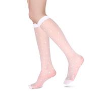 Benefeet Sox Durchsichtige Kniestrümpfe für Damen und Mädchen, Netzstoff, Netzstoff, Spitze, Nylon, Kawaii Lolita, Schwarz / Weiß, Weiß mit schwarzen Punkten, Einheitsgröße