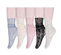 Benefeet Sox Durchsichtige Spitzensocken für Damen, modisch, Mädchen, Tüllsocken, Neuheit, Slouch-Mesh-Socken, knöchellose, durchsichtige Socken, Geschenke, 5 Paar Blumen, Einheitsgröße