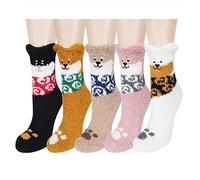 Benefeet Sox Flauschige Damen-Socken, niedliches Tier-Design, flauschig, weich, lustig, gemütlich, warm, für den Winter, Shiba Inu für Hunde, 5 Stück, Einheitsgröße