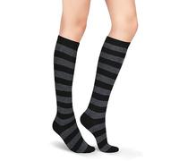 Benefeet Sox Gestreifte Kniestrümpfe für Damen, Mädchen, lustig, sportlich, bunt, gestreift, niedliche Strümpfe, Schlauchsocken, Schwarz und Grau gestreift, Einheitsgröße