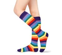 Benefeet Sox Gestreifte Kniestrümpfe für Damen, Mädchen, lustig, sportlich, bunt, gestreift, niedliche Strümpfe, Schlauchsocken, Lila Regenbogen, Einheitsgröße