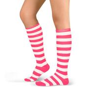 Benefeet Sox Gestreifte Kniestrümpfe für Damen, Mädchen, lustig, sportlich, bunt, gestreift, niedliche Strümpfe, Schlauchsocken, Rosa und Weiß gestreift, Einheitsgröße