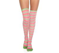 Benefeet Sox Gestreifte Oberschenkelhohe Socken für Damen und Mädchen, lange Overknee-Strümpfe, Baumwollschlauch-Socken, Rosa,Grün,Weiß, Einheitsgröße