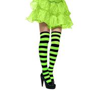 Benefeet Sox Gestreifte Oberschenkelstrümpfe für Damen, niedlich, gestreift, für Teenager, Mädchen, lange Baumwollsocken, Neongrün und Schwarz, Einheitsgröße