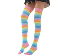 Benefeet Sox Kniestrümpfe für Damen, gestreift, gestreift, für Teenager, Mädchen, bunt, lange Schlauchsocken, Pink, Neon Pink Rainbow, Einheitsgröße