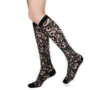 Benefeet Sox Kniestrümpfe für Damen, Spitze, Nylon, durchscheinend, Schwarzes Paisleymuster mit Spitze, Einheitsgröße