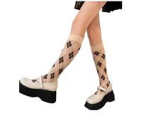 Benefeet Sox Kniestrümpfe für Damen, Spitze, Nylon, sexy, durchsichtig, Netzstoff, Schwarz / Weiß, Beige-Coffee Argyle, Einheitsgröße