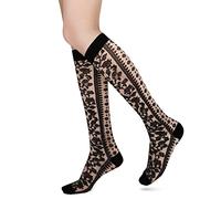 Benefeet Sox Kniestrümpfe für Damen, Spitze, Nylon, sexy, durchsichtig, Netzstoff, Schwarz / Weiß, Schwarze Spitze mit Blumenmuster, Einheitsgröße