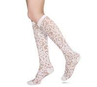 Benefeet Sox Kniestrümpfe für Damen, Spitze, Nylon, sexy, durchsichtig, Netzstoff, Schwarz/Weiß, Weiße Spitze Paisley, Einheitsgröße