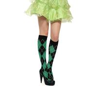 Benefeet Sox Kniestrümpfe für Damen und Mädchen, Argyle, kariert, Baumwolle, lange Schlauchsocken, Grünes und schwarzes Argyle, Einheitsgröße