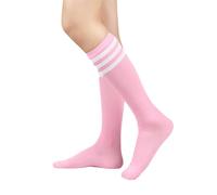Benefeet Sox Kniestrümpfe für Damen und Mädchen, dreifach gestreift, für Rollschuhe, Baumwolle, Sportsocken, Kostümstrumpf, Rosa mit weißem Band, Einheitsgröße