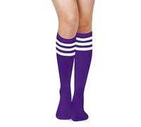 Benefeet Sox Kniestrümpfe für Damen und Mädchen, gestreift, sportliche Schlauchsocken, Outdoor-Sport, Kostüm-Strümpfe, Lila, Weiß, Einheitsgröße