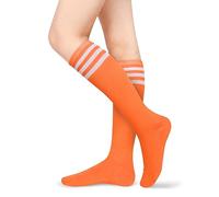 Benefeet Sox Kniestrümpfe für Damen und Mädchen, gestreift, sportliche Schlauchsocken, Outdoor-Sport, Kostüm-Strümpfe, Orange, weiß, Einheitsgröße