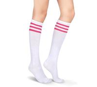 Benefeet Sox Kniestrümpfe für Damen und Mädchen, gestreift, sportliche Schlauchsocken, Outdoor-Sport, Kostüm-Strümpfe, Weiß/Hot Pink, Einheitsgröße