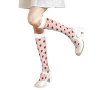 Benefeet Sox Kniestrümpfe für Damen und Mädchen, Spitze, transparent, durchsichtig, dünne Seide, ausgefallene lange Socken, Erdbeere, Einheitsgröße