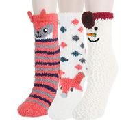 Benefeet Sox Kuschelsocken für Damen und Mädchen, niedlich, warm, weich, flauschig, Thermo-Fleece, Plüschsocke, Geschenk, 3er-Pack - Weihnachts-Fuchs-Schneemann, Medium