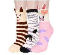 Benefeet Sox Kuschelsocken für Damen und Mädchen, niedlich, warm, weich, flauschig, Thermo-Fleece, Plüschsocke, Geschenk, 3er-Pack - Hundehase Zebra, Einheitsgröße