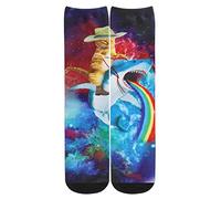 Benefeet Sox Lustige Crew-Socken für Herren und Damen, verrücktes cooles 3D-gedrucktes Design, Hawaii-Tiermuster, Basketball-Socken, Space Cat Ride Shark, Medium