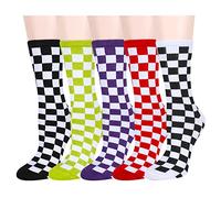 Benefeet Sox Lustige Crew-Socken für Mädchen, niedliches Tier, buntes Blumenmuster, albern, flippig, lässig, Baumwollsocken, 5er-Pack, Schachbrett2, Einheitsgröße