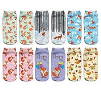 Benefeet Sox Lustige verrückte Knöchelsocken für Damen und Mädchen, lustige 3D-Druck-Muster, alberne süße Socken, 6er-Pack, Fuchs, Einheitsgröße
