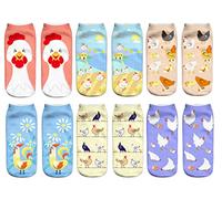 Benefeet Sox Lustige verrückte Knöchelsocken für Damen und Mädchen, lustiges 3D-Druckmuster, alberne, niedliche Socken, 6 Paar Hühner Hahn Farm, Einheitsgröße