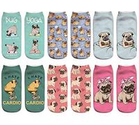 Benefeet Sox Lustige verrückte Knöchelsocken für Damen und Mädchen, lustiges 3D-Druckmuster, alberne, niedliche Socken mit Tierfutter, 6 Paar Mops, Einheitsgröße
