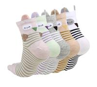 Benefeet Sox Lustige Zehensocken für Damen, Fünf-Finger-Socken, Mädchen, niedliche Zehen, getrennte Baumwollsocke, Laufsocke, Sportsocke, 5er-Pack gestreifte Eule mit 3D-Ohren, Einheitsgröße
