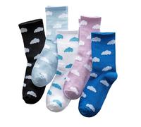 Benefeet Sox Niedliche gemusterte Crew-Socken für Damen und Mädchen, lustiges Grafik-Design, lässige Baumwollsocken, 5er-Pack, Wolke (Schwarz, Weiß, Rosa, Blau, Marineblau), Einheitsgröße