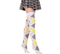 Benefeet Sox Oberschenkelhohe Socken für Damen und Mädchen, Baumwolle, Overknee-Socken, lustige verrückte lange Strümpfe, Beinstulpen, Gelb, Grau, Weiß, Einheitsgröße